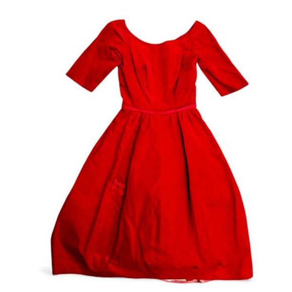 Vintage 1960s Red Velvet Fit & Flare Party Cocktail Dress W/Pillbox Hat Size XS - Picture 2 of 16